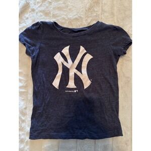 MLB New York Yankees Girls Navy Blue Glitter Logo T-Shirt 4T Team Athletics